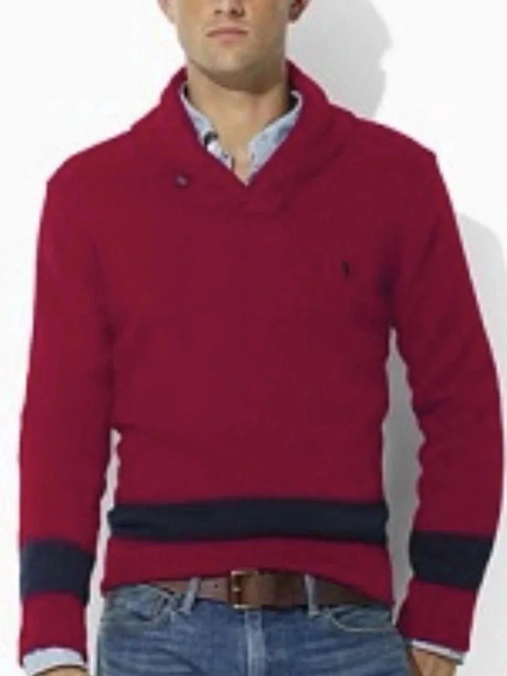 Polo Ralph Lauren Shawl Collar Sweater Mens L Red Cotton Button Knit Logo VTG